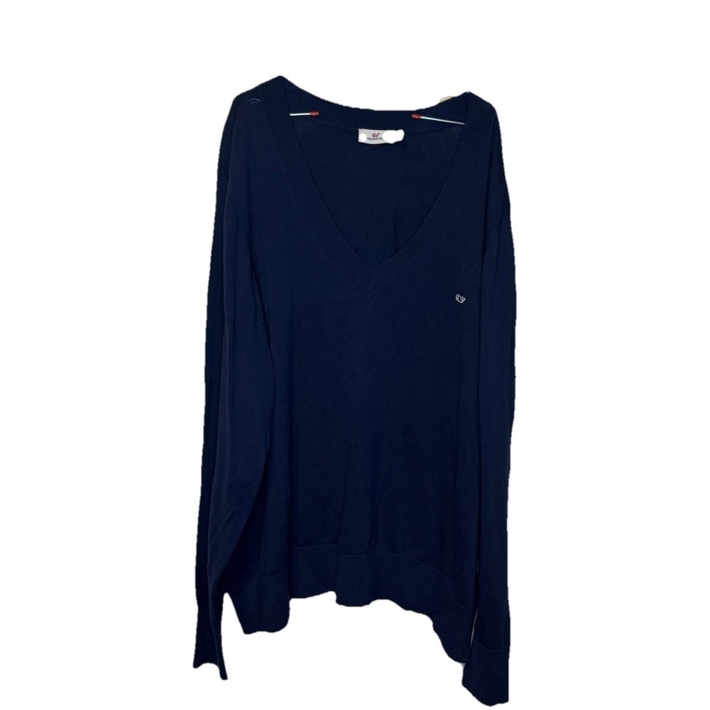 Vineyard Vines Men's Sweater Logo‎ Long Sleeve V-Neck Oversized Pullover Navy 3X